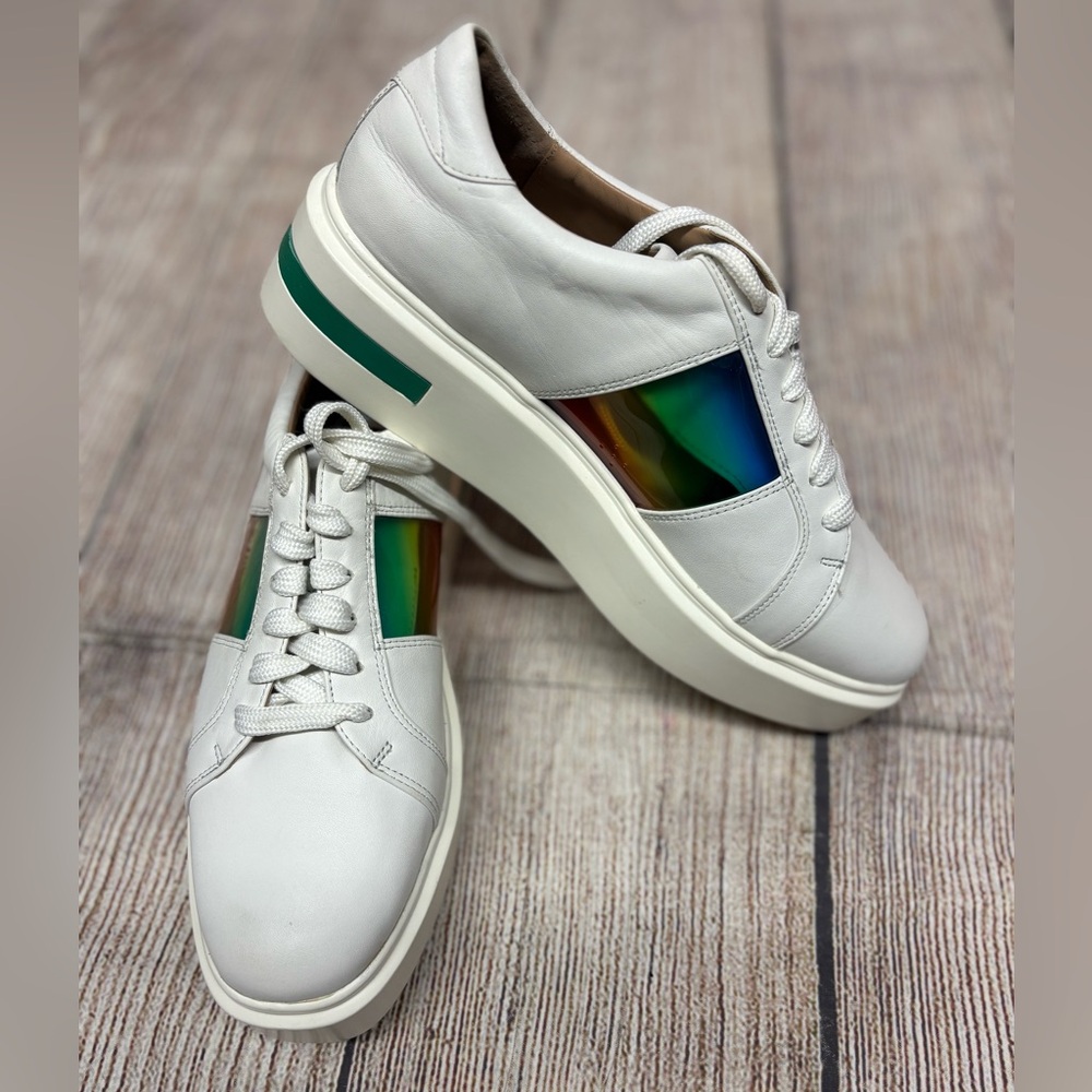 Paola White Sneakers with Rainbow. Chunky heel. Size 9